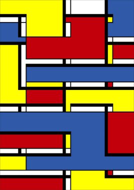 Soyut Bauhaus geometrik desen arka plan, vektör çember, üçgen ve kare çizgiler renk tasarımı. Renkli Bauhaus desen arkaplanı