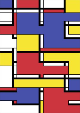 Soyut Bauhaus geometrik desen arka plan, vektör çember, üçgen ve kare çizgiler renk tasarımı. Renkli Bauhaus desen arkaplanı