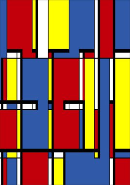 Soyut Bauhaus geometrik desen arka plan, vektör çember, üçgen ve kare çizgiler renk tasarımı. Renkli Bauhaus desen arkaplanı