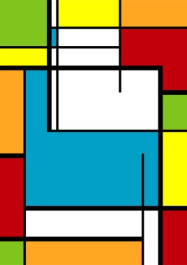 Soyut Bauhaus geometrik desen arka plan, vektör çember, üçgen ve kare çizgiler renk tasarımı. Renkli Bauhaus desen arkaplanı