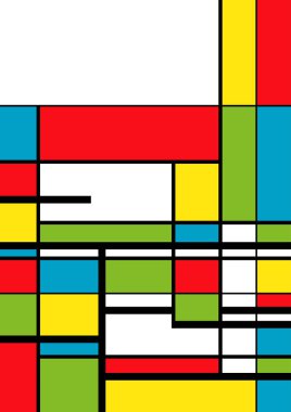 Soyut Bauhaus geometrik desen arka plan, vektör çember, üçgen ve kare çizgiler renk tasarımı. Renkli Bauhaus desen arkaplanı