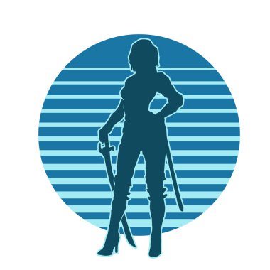 Kılıcıyla bir kadın savaşçının silueti. Kılıçlı bir kadın dövüşçünün silueti..