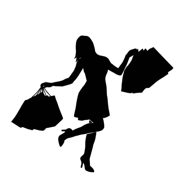 摆出购物袋矢量轮廓的女人 — 图库矢量图片