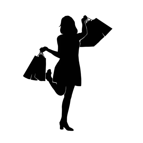 Woman Posing Shopping Bag Vector Silhouette — Stock Vector