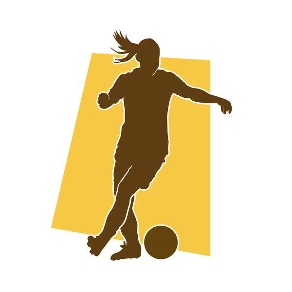 Mujer Atleta Fútbol Vector Silueta — Vector de stock