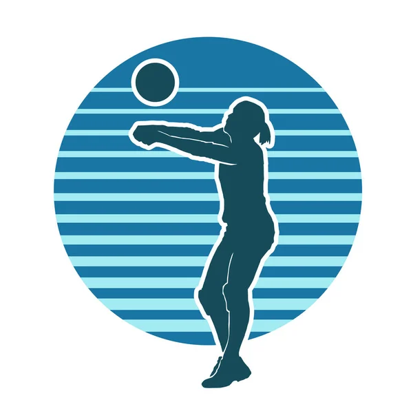 Векторный Силуэт Женщины Волейболистки — стоковый вектор
