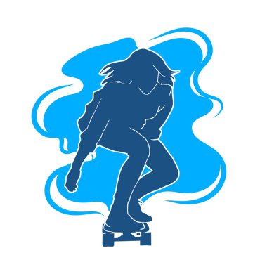 Ayrıntılı kadın kaykaycı vektör silueti