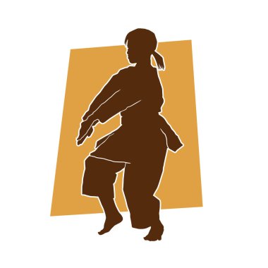 Genç, karate dövüş sanatları vektör silueti uyguluyor.