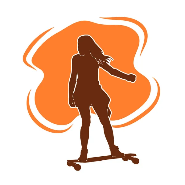 Detaillierte Weibliche Skateboarder Vektor Silhouette — Stockvektor