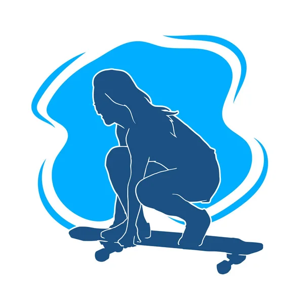 详细的女性滑板矢量轮廓 — 图库矢量图片