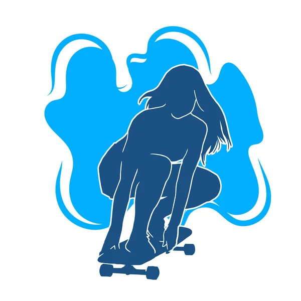 Detailed Female Skateboarder Vector Silhouette — Stock Vector