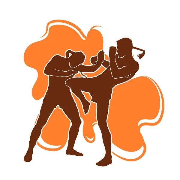 Männliche Muay Thai Kampfkunst Vektor Silhouette — Stockvektor