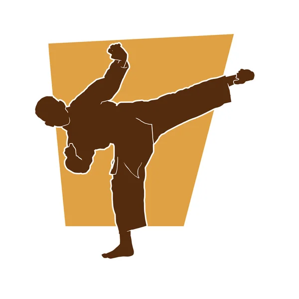 Genç Karate Dövüş Sanatları Vektör Silueti Uyguluyor — Stok Vektör
