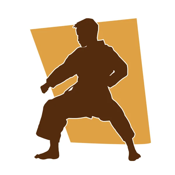 Teenager Practicing Karate Martial Arts Vector Silhouette — Stock Vector
