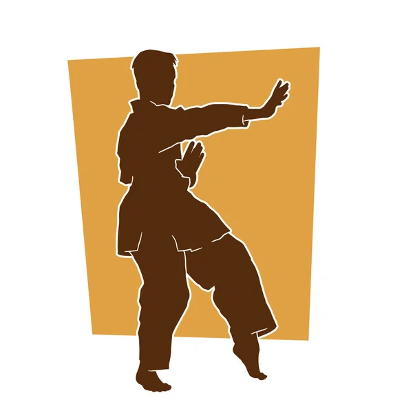 Jugendliche Üben Karate Kampfkunst Vektor Silhouette — Stockvektor