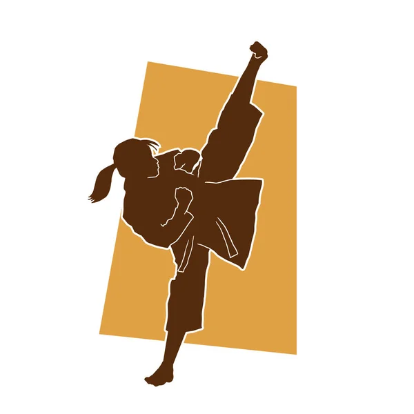 Adolescente Practicando Karate Artes Marciales Vector Silueta — Vector de stock