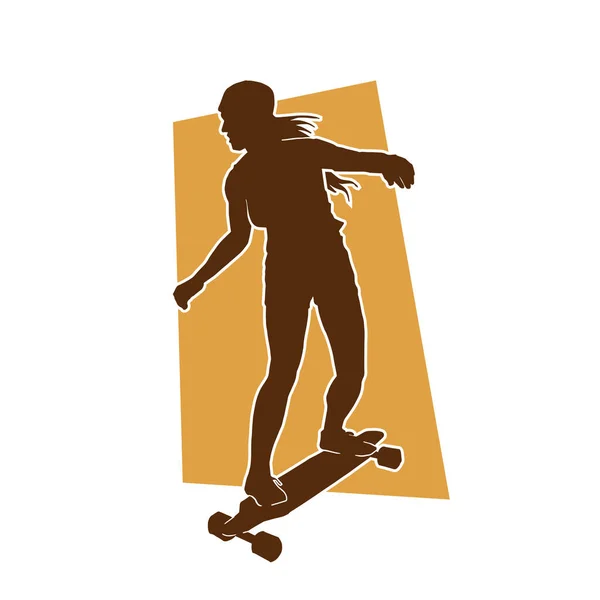 Silhueta Vetorial Skate Fêmea Detalhada — Vetor de Stock