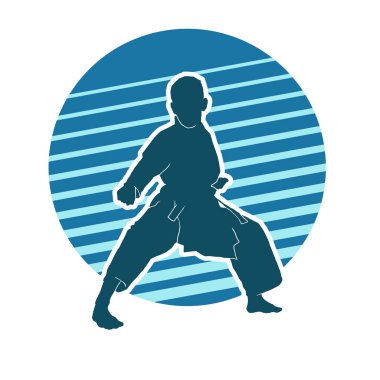 Beyaz arkaplanda gençlik karatesi kelime alıştırması vektör silueti