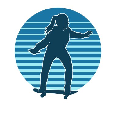 Beyaz arkaplanda kadın kaykaycı vektör silueti