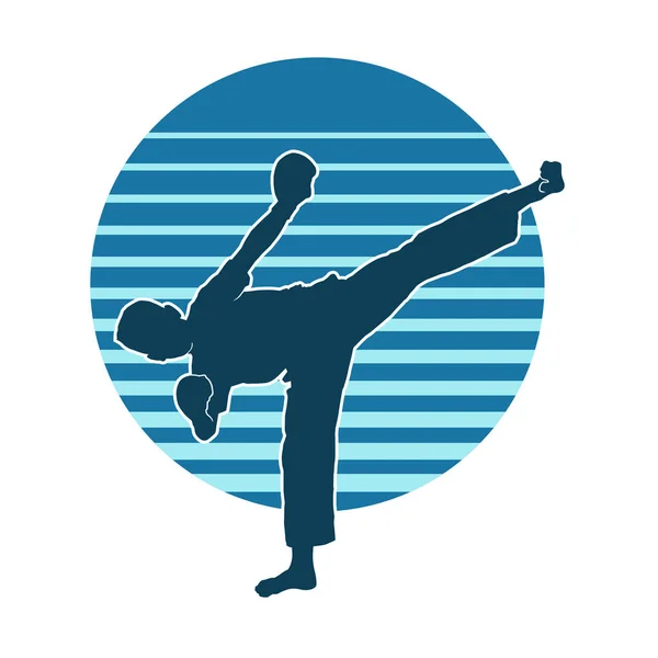 Palabra Karate Juvenil Práctica Vector Silueta Sobre Fondo Blanco — Vector de stock