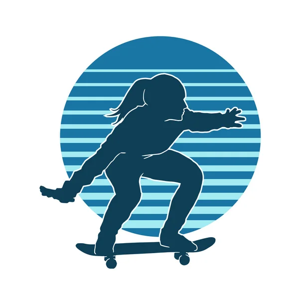 Silueta Vector Skateboarder Femenino Sobre Fondo Blanco — Vector de stock