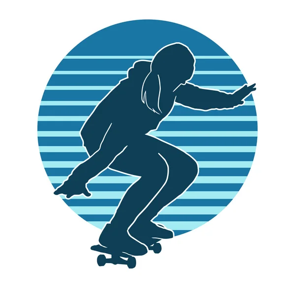 白色背景的女性滑板矢量轮廓 — 图库矢量图片