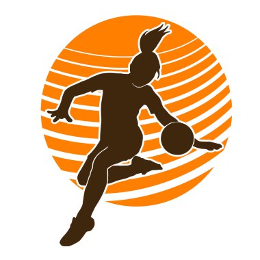 Kadın futbolcu vektör silueti. Kadın futbolcu beyaz üzerine
