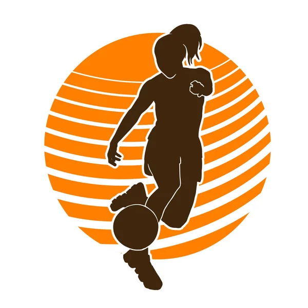 Vrouwelijk Voetbal Speler Vector Silhouet Vrouw Voetbal Atleet Wit — Stockvector