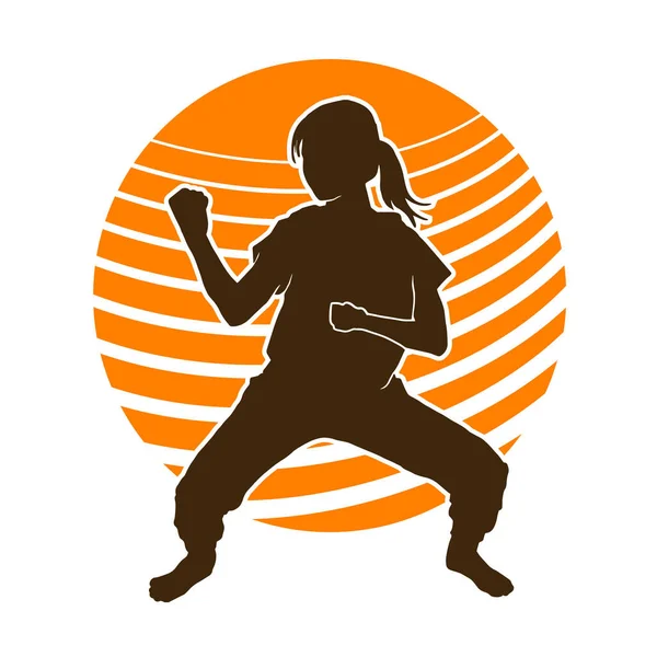 Beautiful Young Woman Practicing Self Defense Woman Doing Karate Kicks — Stock Vector