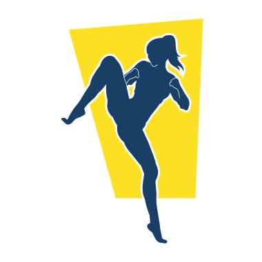 Nefsi müdafaa uygulayan güzel genç bir kadın. Karate tekmeleri atan bir kadın. vektör silueti