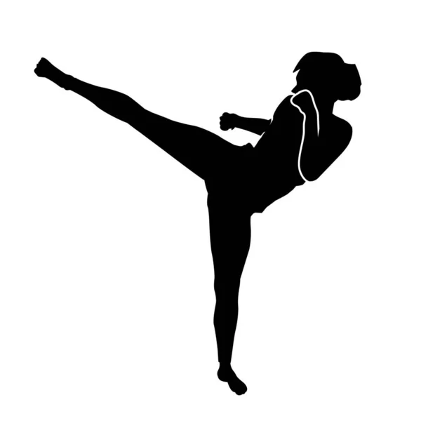 Hermosa Joven Practicando Defensa Propia Una Mujer Haciendo Patadas Karate — Vector de stock