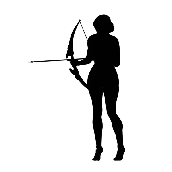 Silhouette Einer Bogenschützin Action Pose Silhouette Einer Weiblichen Ankunft Mit — Stockvektor