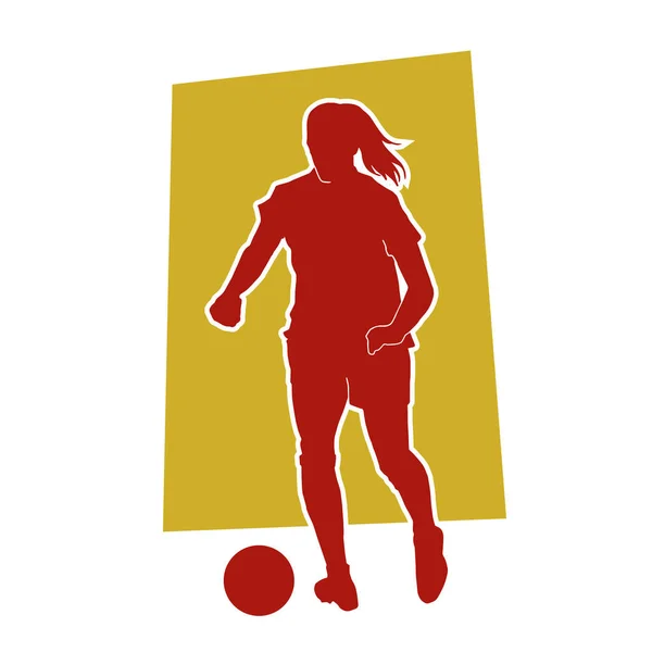 Vrouwelijke Football Atleet Vrouw Voetbal Speler Vector Silhouet Staker — Stockvector