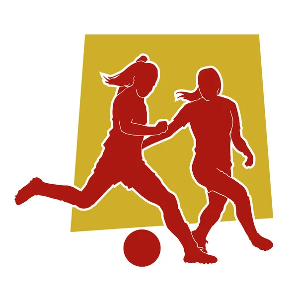 Vrouwelijke Football Atleet Vrouw Voetbal Speler Vector Silhouet Staker — Stockvector