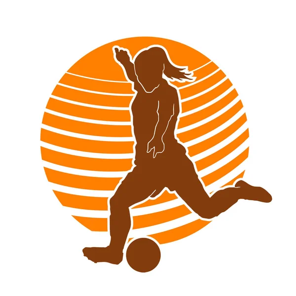 Atleta Fútbol Femenino Mujer Jugador Fútbol Vector Silueta Delantero — Vector de stock