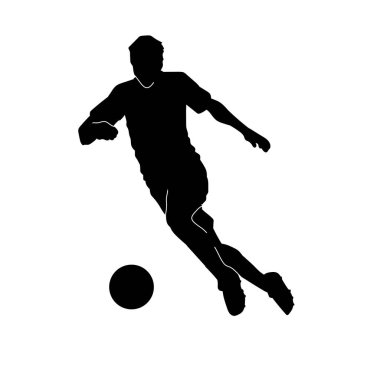 Erkek futbol oyuncusu. Erkek futbolcu vektör silueti. grevci