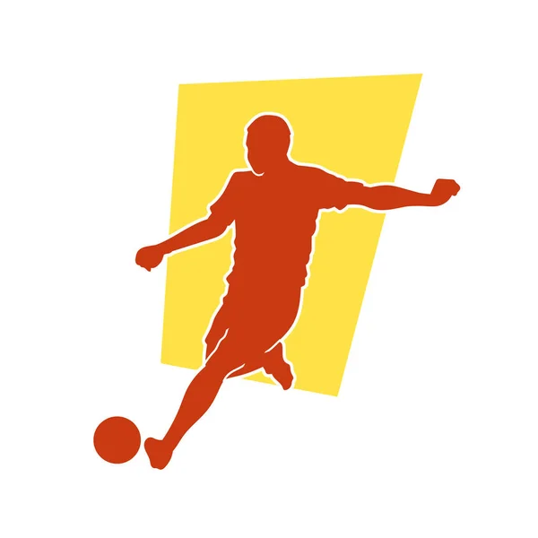 Atleta Fútbol Masculino Hombre Jugador Fútbol Vector Silueta Delantero — Vector de stock