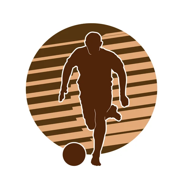 Atleta Fútbol Masculino Hombre Jugador Fútbol Vector Silueta Delantero — Vector de stock