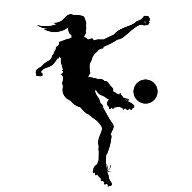 Kadın futbolcu vektör silueti. Kadın futbolcu beyaz üzerine