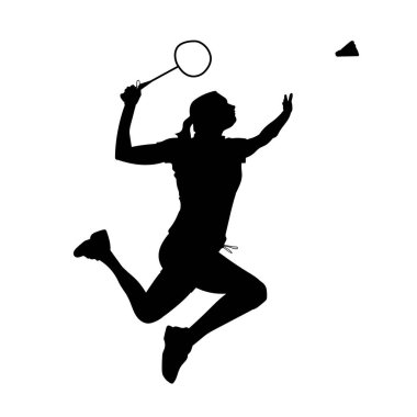 Kadın atlayışı ezmesi. badminton oynatıcı vektör silueti