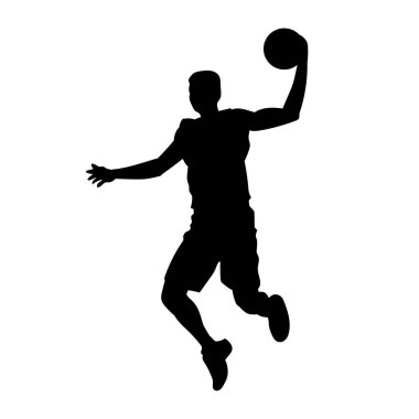 Hareketli bir erkek basketbolcunun silueti. Basketbol oynayan bir adamın silüeti..