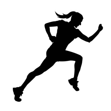 Kadın koşucu vektör silueti koşuyor. Koşuyor. Kadın maratonu.