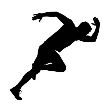 Erkek koşucu vektör silueti koşuyor. Koşuyor. Koşucu. erkek maratonu.