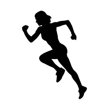 Kadın koşucu vektör silueti koşuyor. Koşuyor. Kadın maratonu.