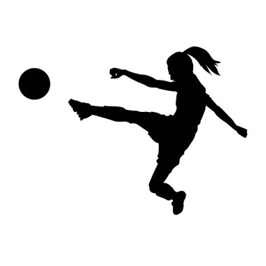 Kadın futbolcu vektör silueti. Kadın futbolcu beyaz üzerine