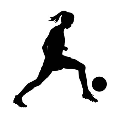 Kadın futbolcu vektör silueti. Kadın futbolcu beyaz üzerine
