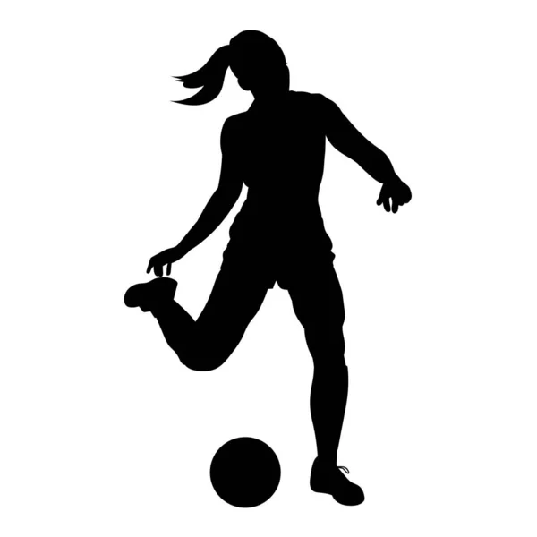 Vrouwelijk Voetbal Speler Vector Silhouet Vrouw Voetbal Atleet Wit — Stockvector
