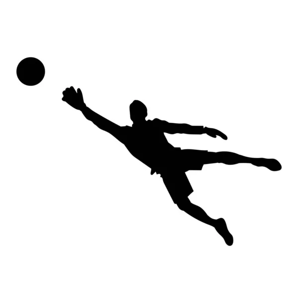 Fußballspieler Torhüter Blockiert Schießen Ball Vektor Silhouette — Stockvektor
