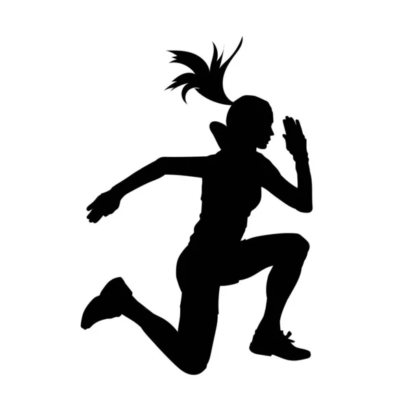 雌性慢跑者矢量轮廓 女子马拉松 — 图库矢量图片