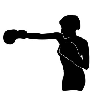 Güzel kadın boksör eldiven vektör silueti takıyor.